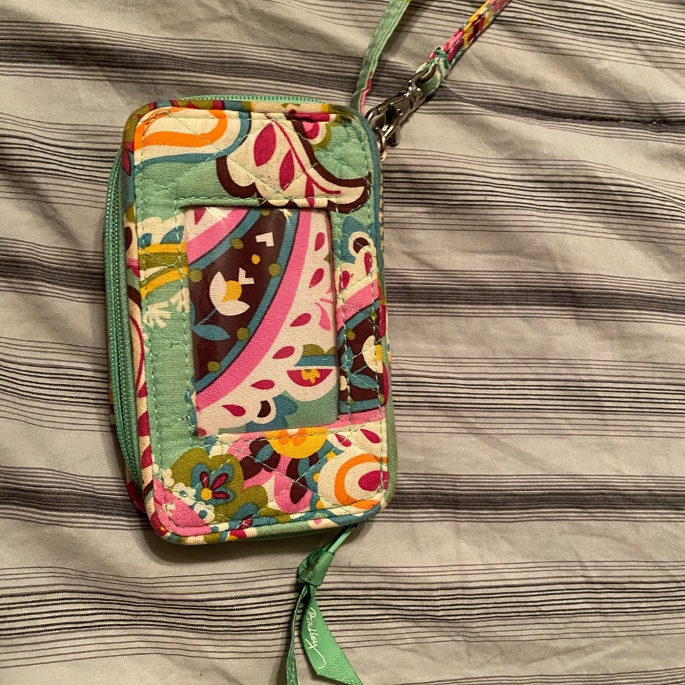 Retired Vera Bradley mint/pink paisley wristlet